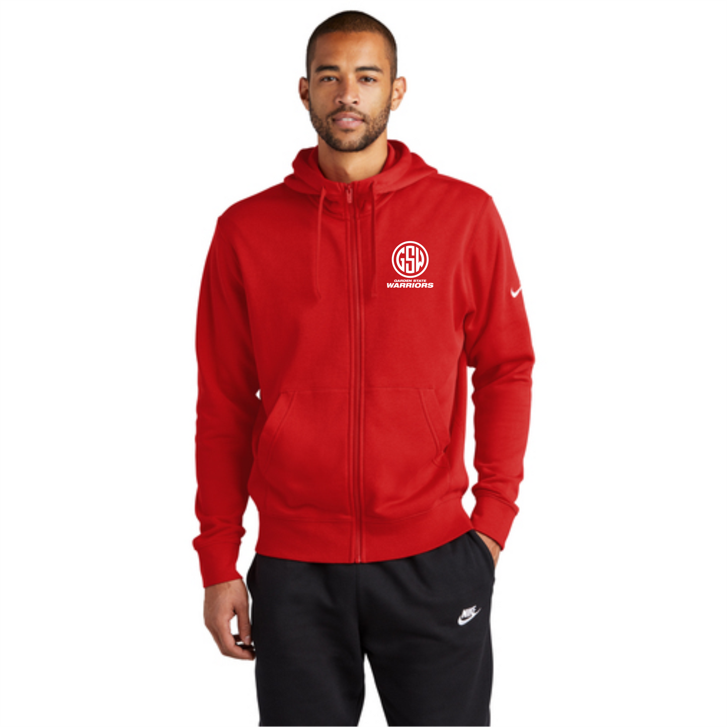 Nike Club Fleece Sleeve Swoosh Full-Zip Hoodie Red - GSW Winter 2023 WARRIORS
