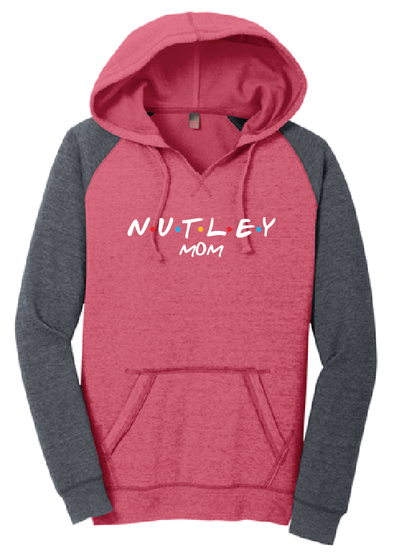 JHWMS Mom Friends Lightweight Fleece Raglan Hoodie - Heather Red Charcoal