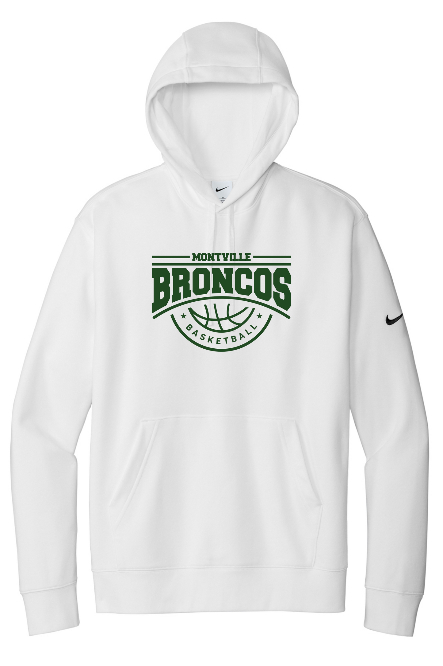 Winter 2025 Montville Broncos Round Logo Nike Club Fleece Pullover Hoodie in White