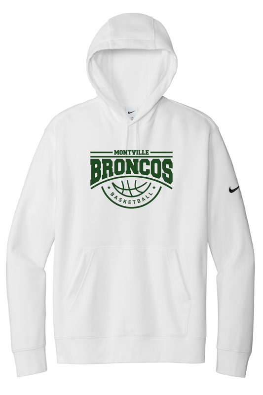 Winter 2025 Montville Broncos Round Logo Nike Club Fleece Pullover Hoodie in White