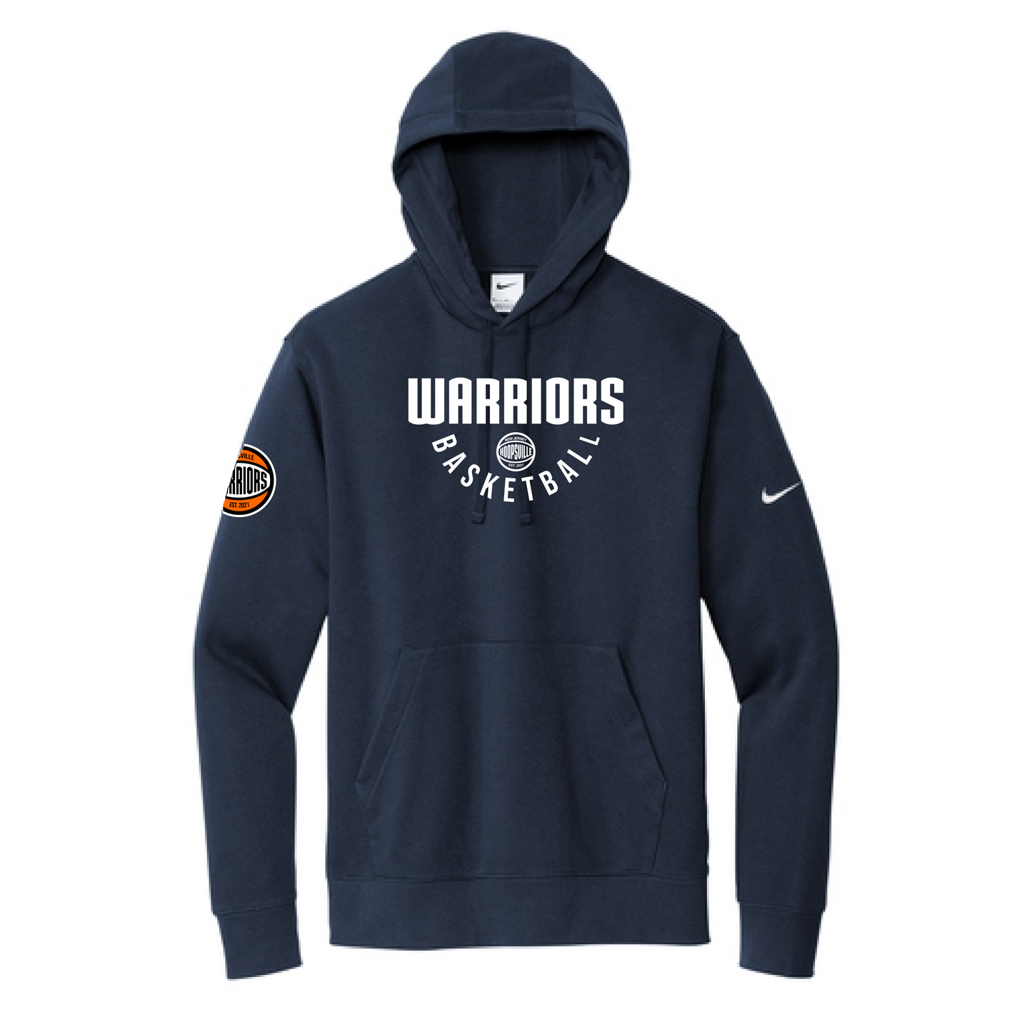 Warriors Basketball Nike Club Fleece Sleeve Swoosh Pullover Hoodie - Midnight Navy
