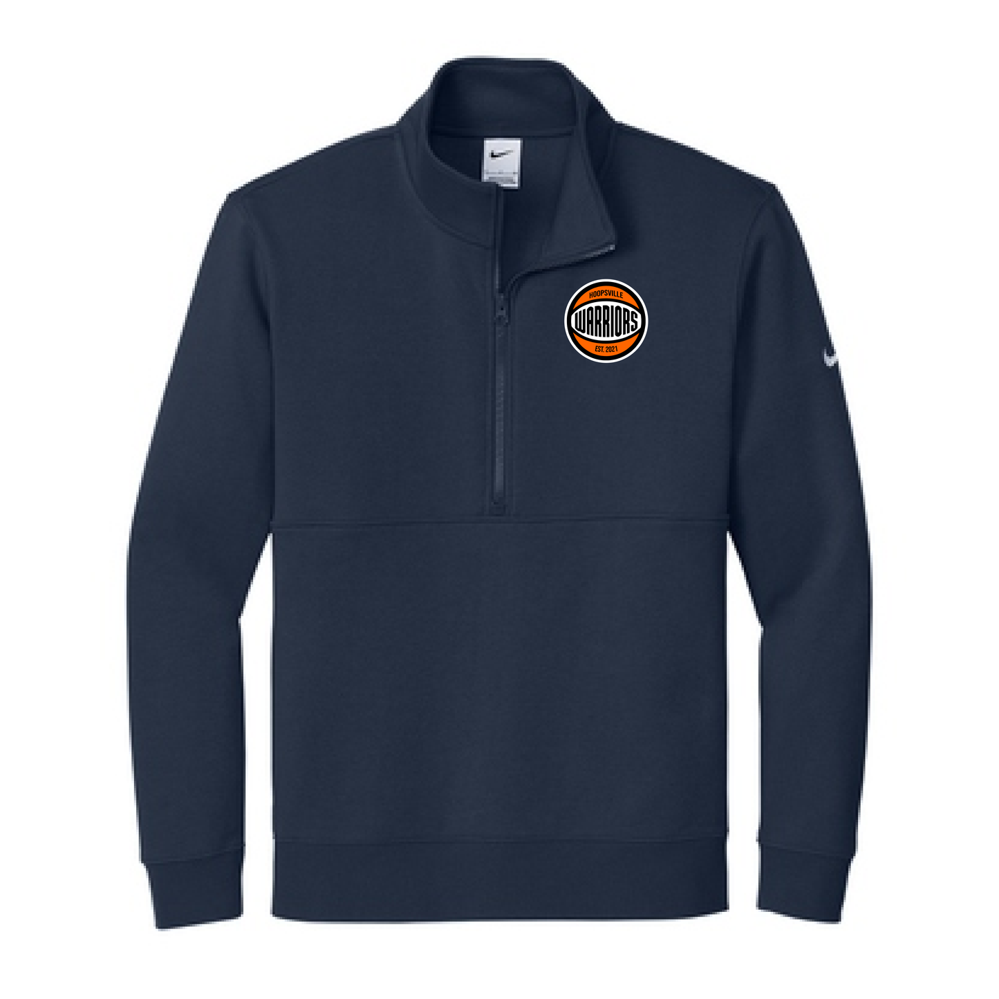 Warriors Basketball Logo Nike Club Fleece Sleeve Swoosh 1/2-Zip - Midnight Navy