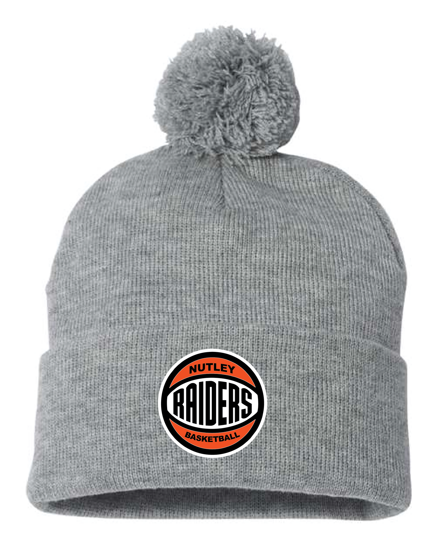 Nutley Basketball Embroidered Pom Beanie - Grey