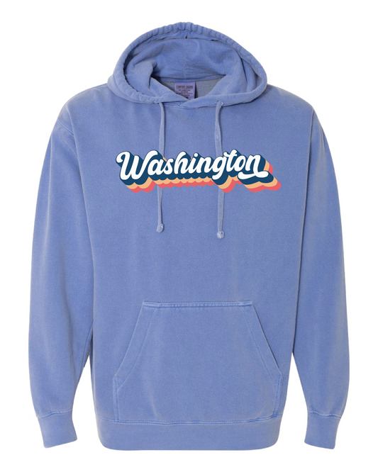 Washington Script Logo Garment Dyed Hooded Sweatshirt Flo Blue