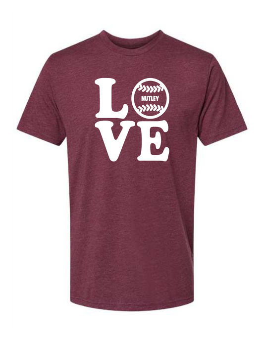 Nutley Love Softball T-shirt - Dark Heather Grey