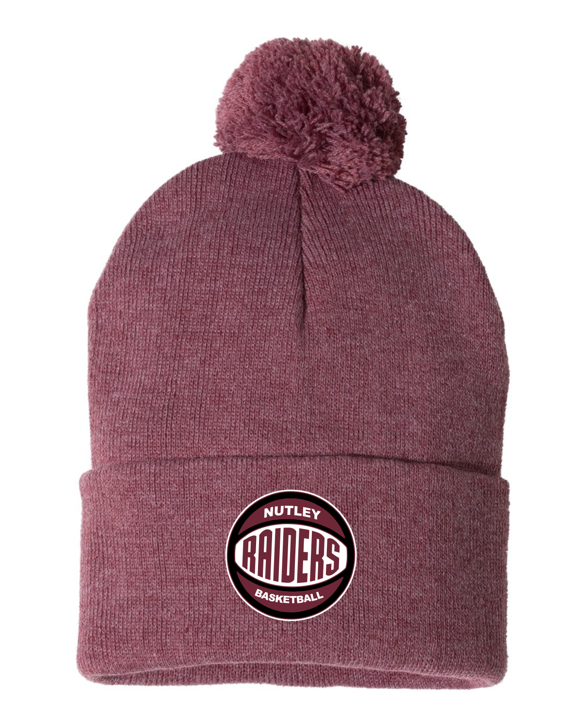 Nutley Basketball Embroidered Beanie - Heather Cardinal