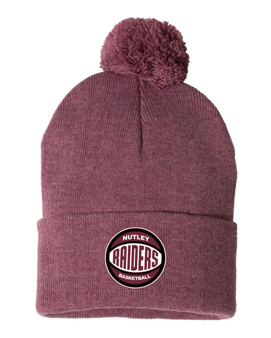 Nutley Basketball Embroidered Beanie - Heather Cardinal