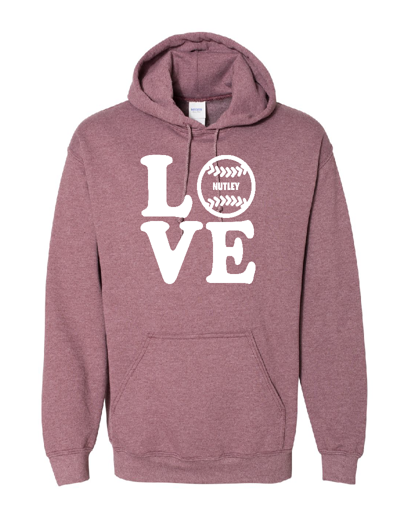 Nutley Love Softball Hooded Sweatshirt - Heather Maroon
