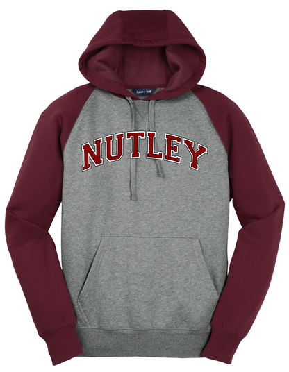 Nutley Arc Logo Raglan Colorblock Pullover Hooded Sweatshirt - Maroon