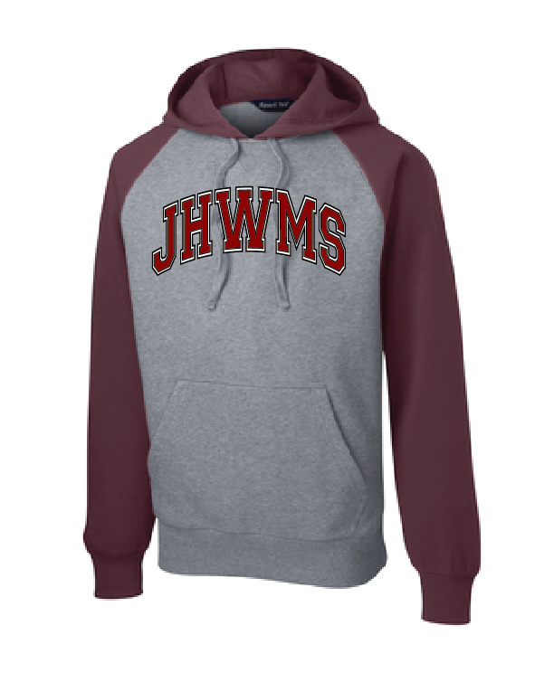 JHWMS Arc Logo Raglan Colorblock Pullover Hooded Sweatshirt - Maroon Heather