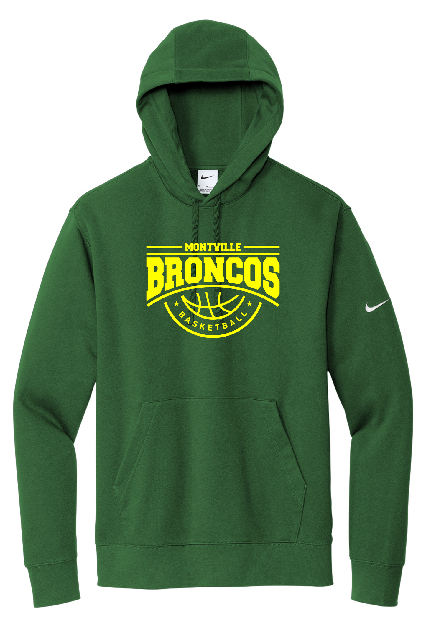 Winter 2025 Montville Broncos Round Logo Nike Club Fleece Pullover Hoodie in Green