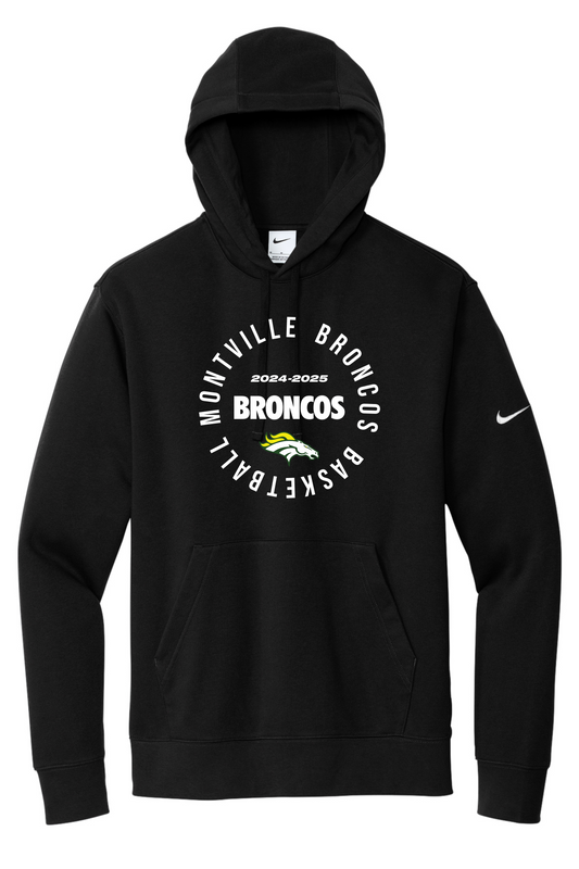 Winter 2025 Montville Broncos Round Logo Nike Club Fleece Pullover Hoodie in Black