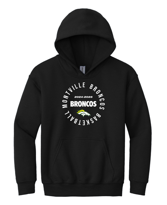 Montville Broncos Basketball Winter 2025 Round Logo - Youth Hoodie - Black