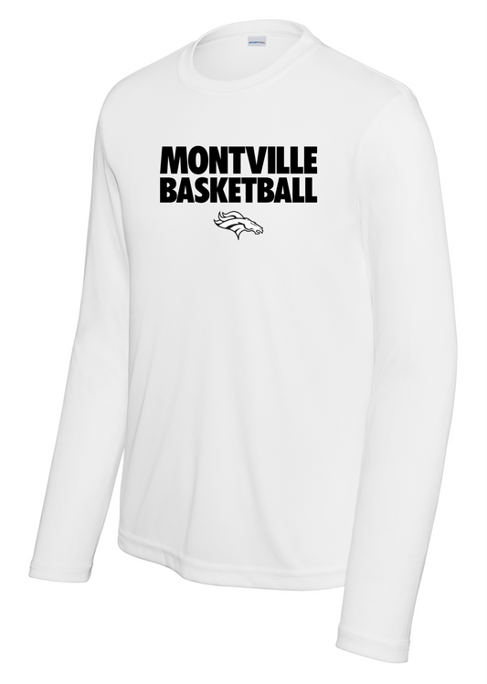 Winter 2025 Montville Broncos Basketball Long Sleeve Youth T-shirt in White