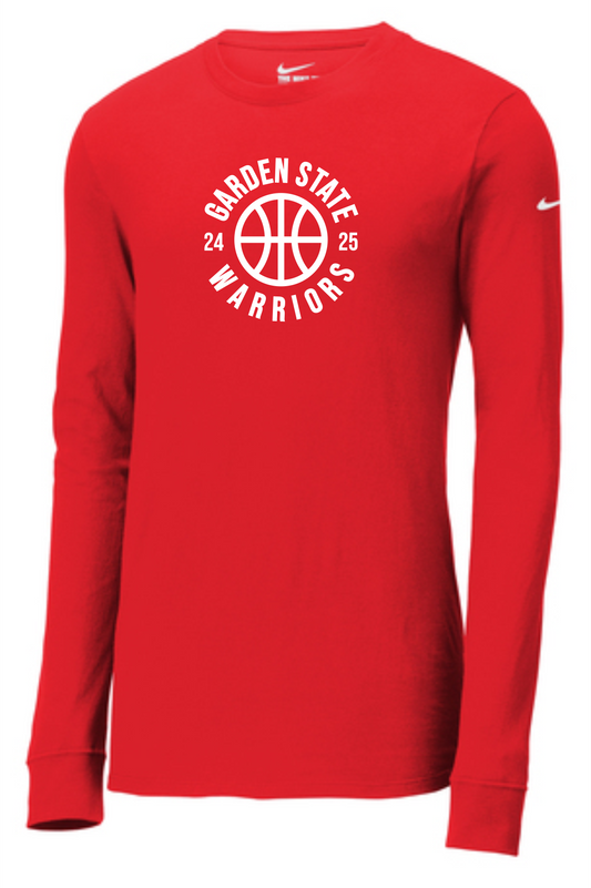 Fall 2024 Garden State Warriors Roundball Logo Nike Dri-FIT Cotton/Poly Long Sleeve Tee - Red