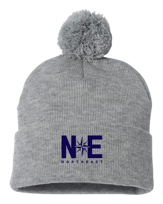 Northeast Embroidered Pom Beanie - Light Grey