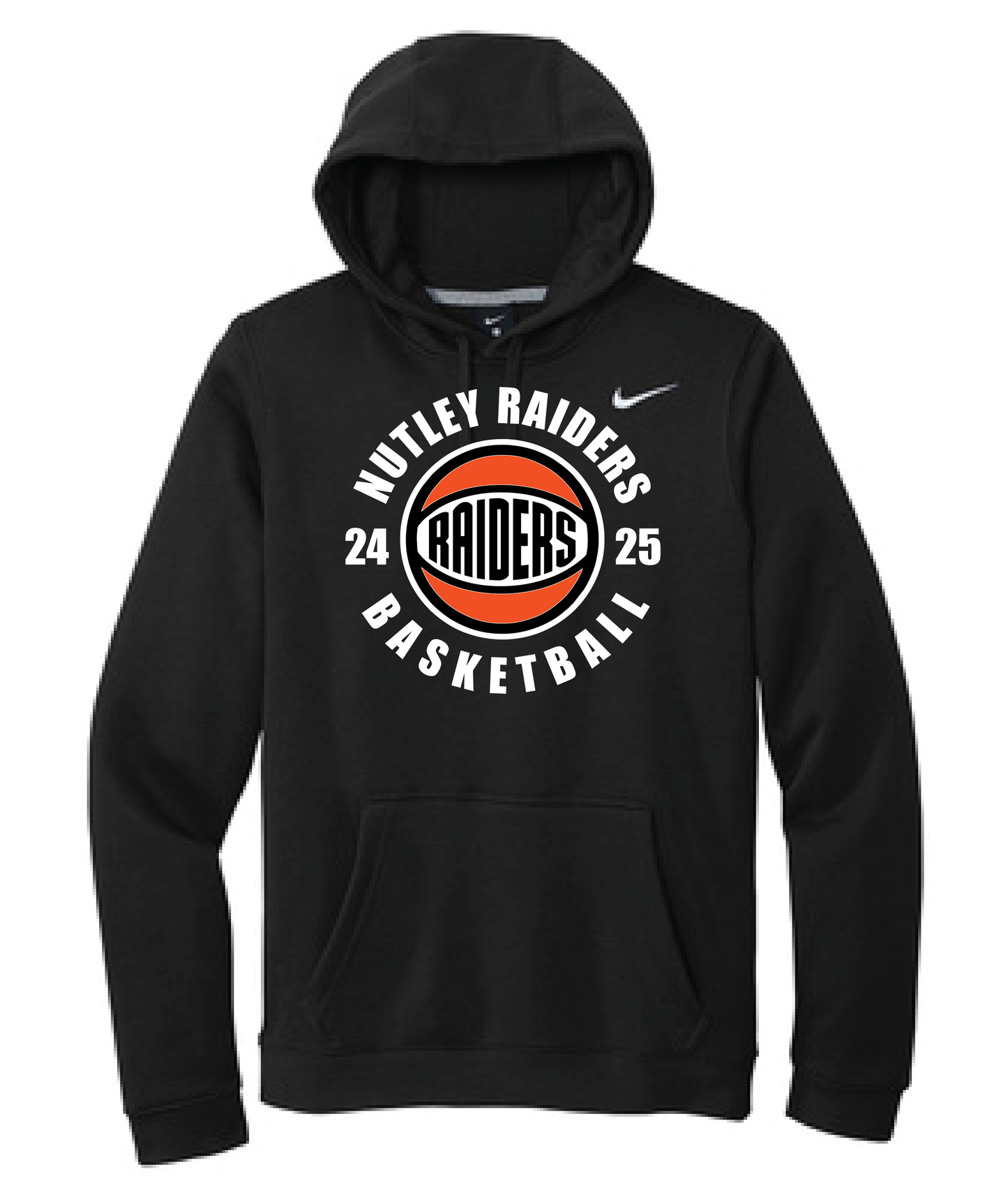 Nutley Raiders Basketball Roundball Nike Club Fleece Hooded Sweatshirt - Black