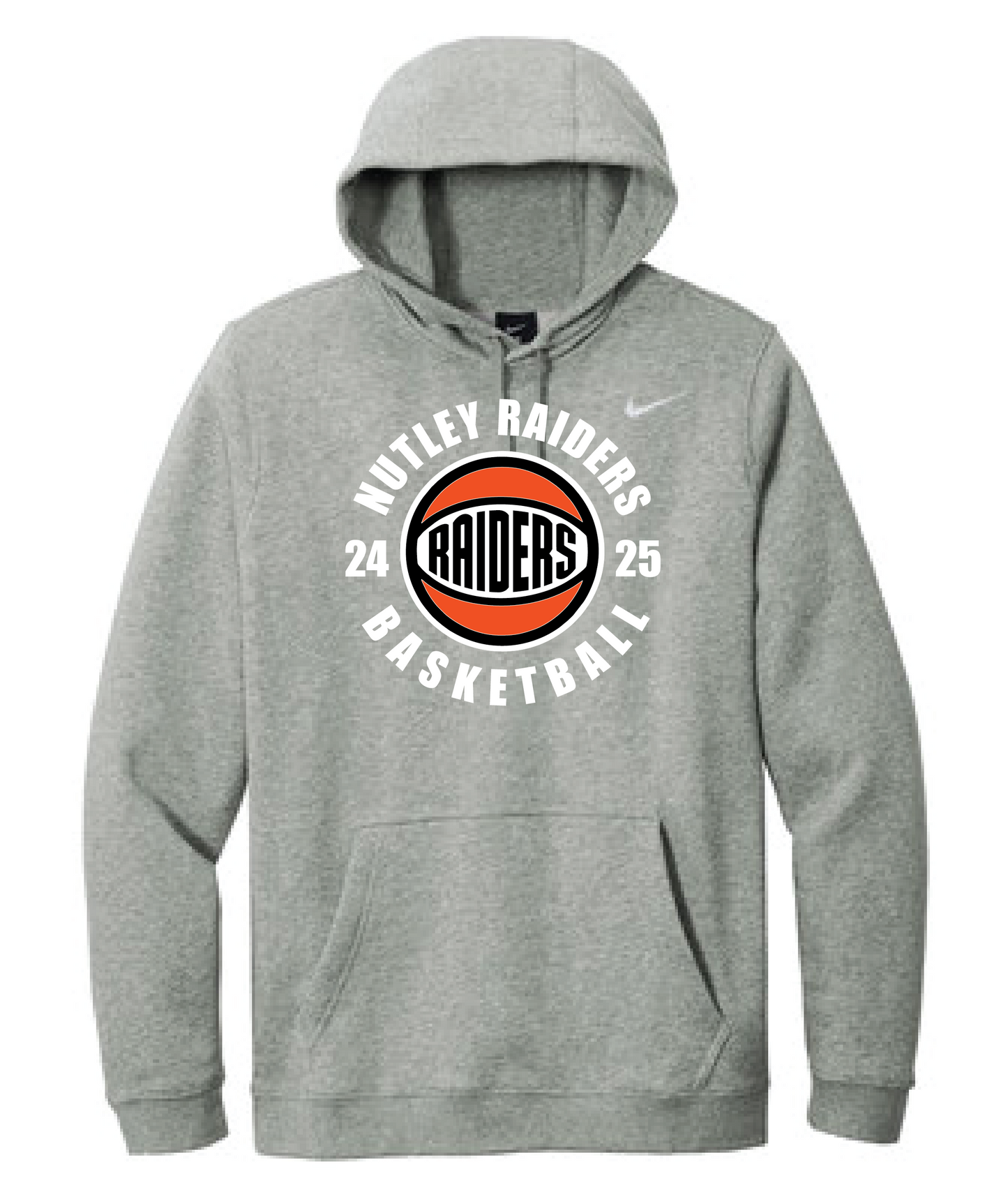 Nutley Raiders Basketball Roundball Nike Club Fleece Hooded Sweatshirt - Grey