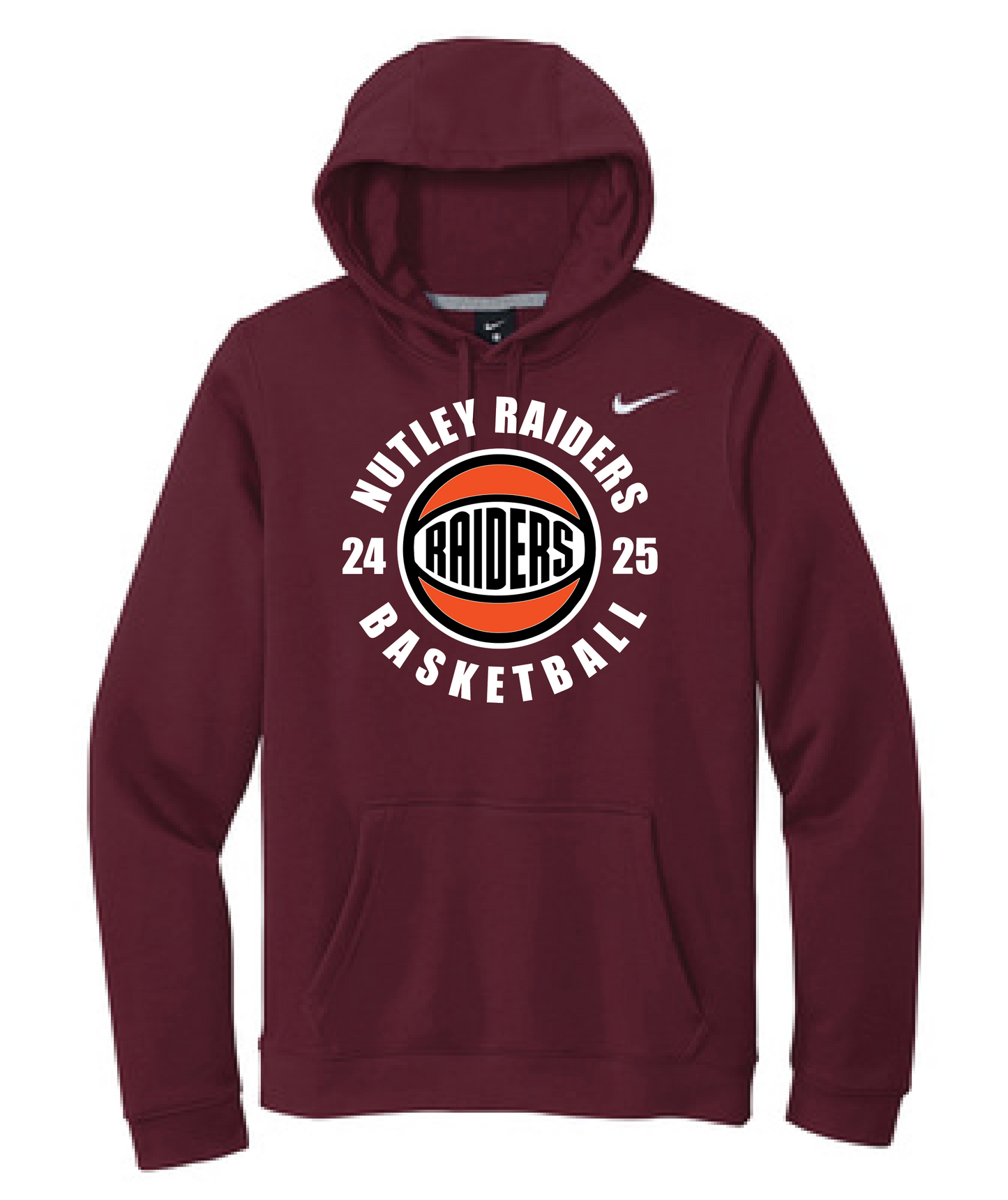 Nutley Raiders Basketball Roundball Nike Club Fleece Hooded Sweatshirt - Maroon