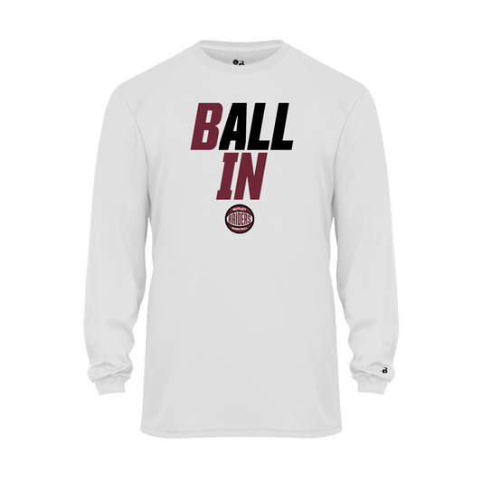Nutley Basketball bALL-IN Long Sleeve Performance T-Shirt - White