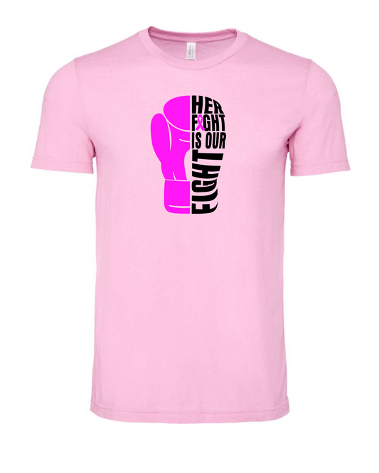 "Her Fight is Our Fight" logo  Heather Bubble Gum Tee